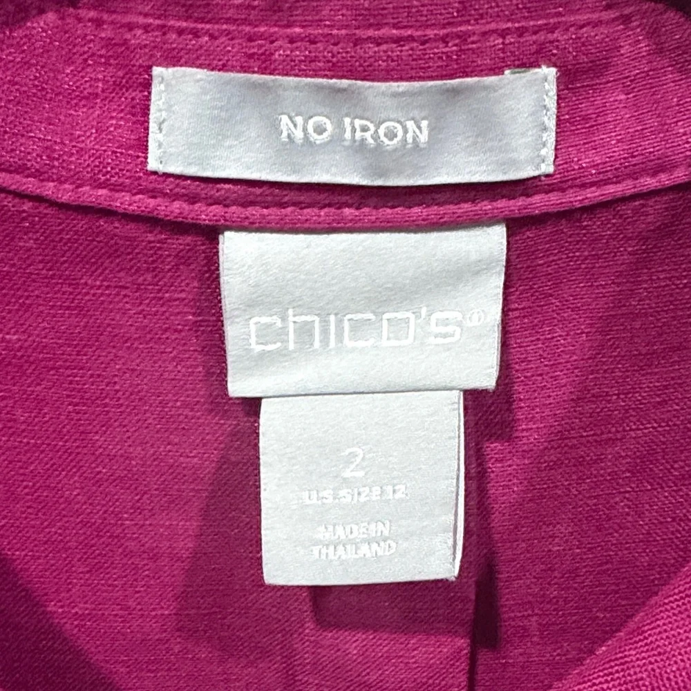 Chico's Fuchsia Button-Down 100% Linen Shirt SZ 2 Quiet Luxury Classic Lagenlook - Picture 3 of 4
